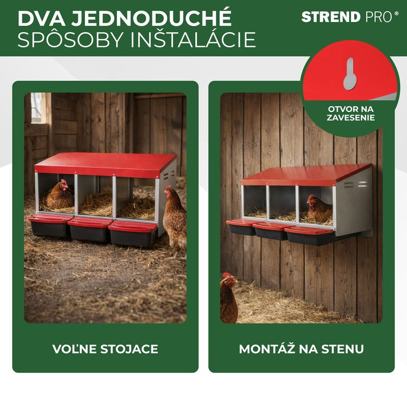 Hniezdo Strend Pro, znáškové, pre hydinu, 3 komorové, kovové, 79,6x47,5x52,5 cm, pre 3 nosnice 3