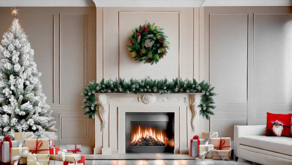 Veniec MagicHome Vianoce, Berry, prírodný, s čečinou a šiškami, 45 cm 1