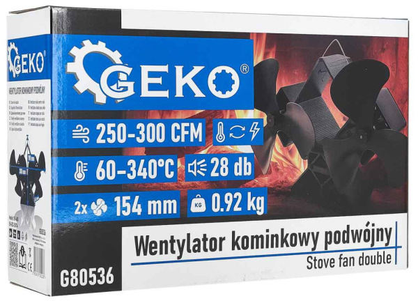 Ventilátor ku krbu bez magnetu, dvojitý, GEKO 1