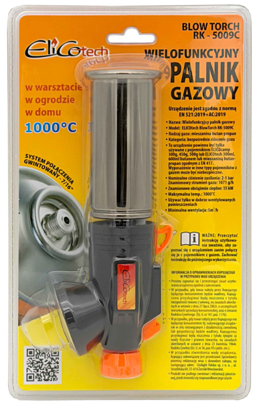 Plynový horák s priemerom dýzy 47 mm, pripojenie na závit 7/16", 1000 °C, ELICO 1