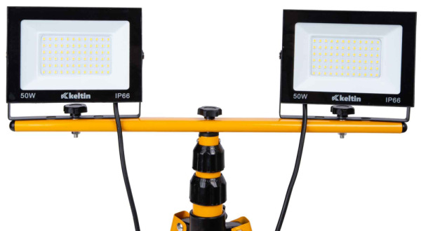 LED reflektor 2x50W s teleskopickým stojanom, studená biela 6500K, KELTIN 1