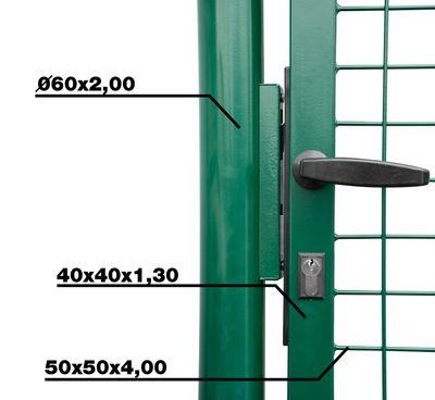 Brána Strend Pro METALTEC ECO, 1000/1400/50x50 mm, hranatý rám, zelená, jednokrídlová, záhradná, ZN+