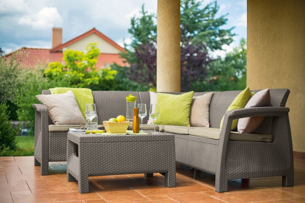 Set terasový Allibert CORFU, cappuccino/sand, stôl, rohová pohovka 1