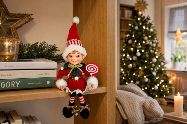 Dekorácia MagicHome Vianoce, elf, textil, červený, 14/35 cm 1