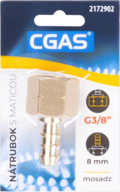 Nátrubok CGAS, na plyn, jednocestný, závit G G3/8''-LH, s maticou