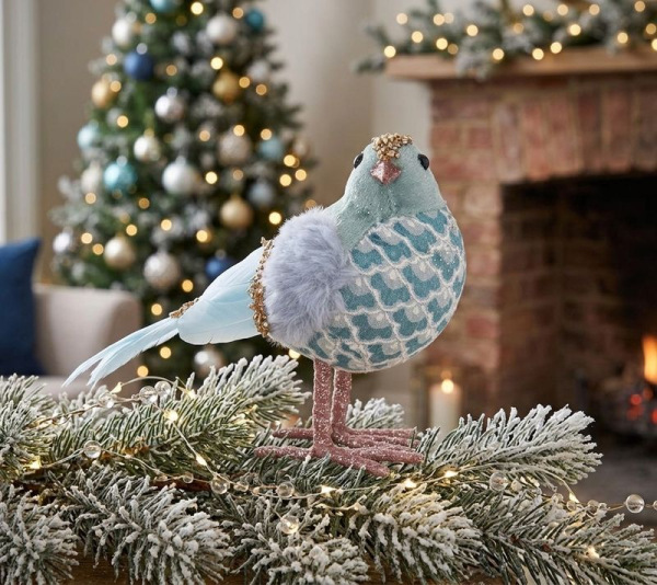 Vtáčik MagicHome Vianoce, modrý, 20x8x14 cm, páperový 1