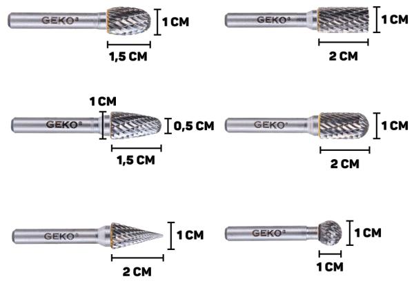 Sada technických fréz na stopke, 6-dielna z karbidu wolfrámu, priemer stopky 6 mm, GEKO 7
