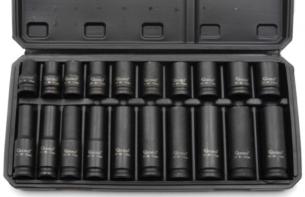 Sada 1/2" úderových hlavíc krátkych a dlhých 10-19 mm, 20-dielna sada v kazete, GEKO 2