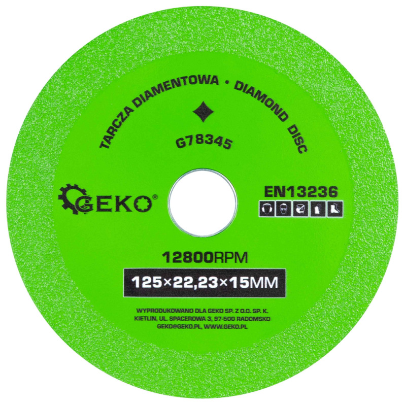 Rezný diamantový kotúč na sklo 125 x 22,2 x 15 mm, GEKO