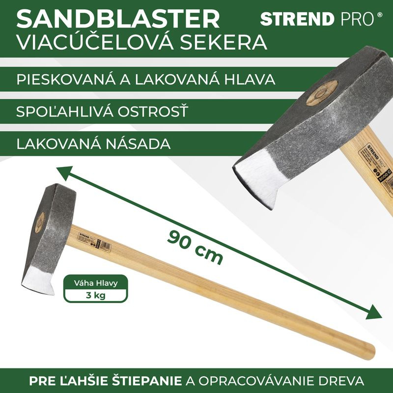 Sekera Strend Pro A6441 Sandblaster 3000 g, štiepacia, káľačka, drevená násada 900 mm 2