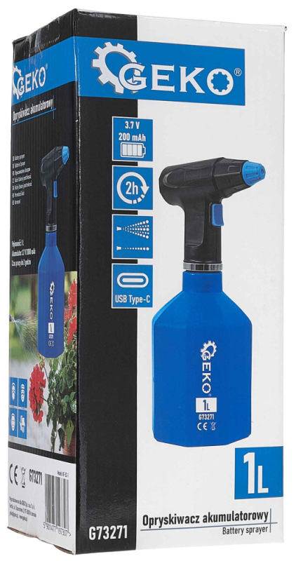 Postrekovač akumulátorový 1 litrový, akumulátor 3.7V / 2000mAh, svetlo modrý, GEKO 2