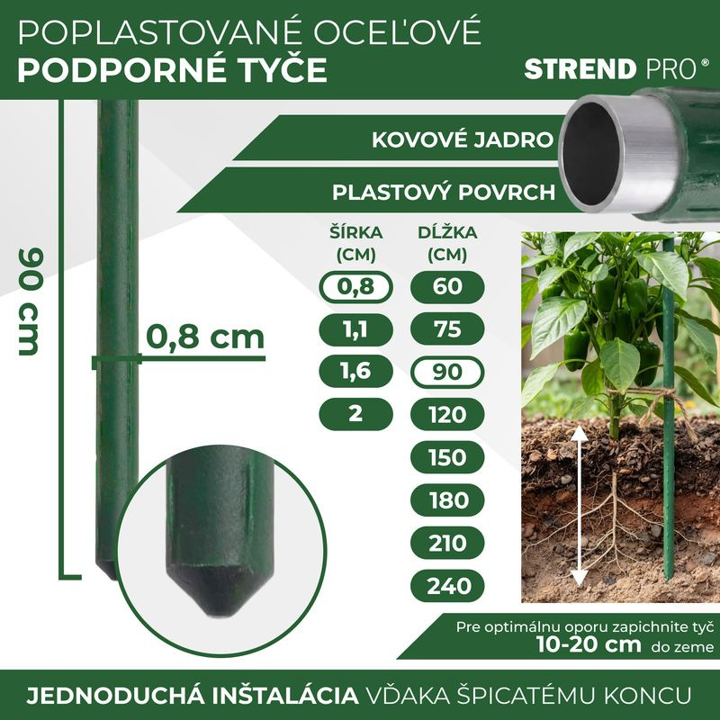 Tyč Garden SB 8/900 mm, oceľ/plast, zelená, oporná k rastlinám a paradajkám 2