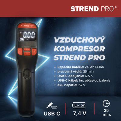 Kompresor Strend Pro K25, ručný, 150 psi, 10 bar, LED svetlo, akumulátorová pumpička 4