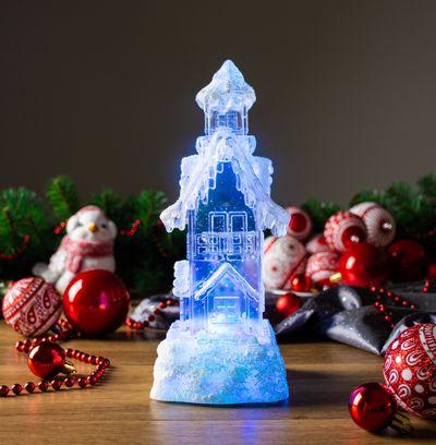 Dekorácia MagicHome Vianoce, Domček, LED, meniaca farby, s plávajúcimi trblietkami, PE, 2xAA, 950x95