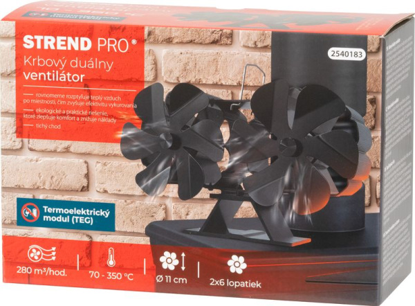 Ventilátor Strend Pro, krbový, stojanový, poháňaný teplom, duálny, 6-lopatkový, čierny 2