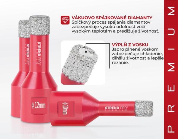 Sada vyrezávačov Strend Pro Premium DCB11S2, 6-8-10-12 mm, M14, diamant, korunky, professional 3