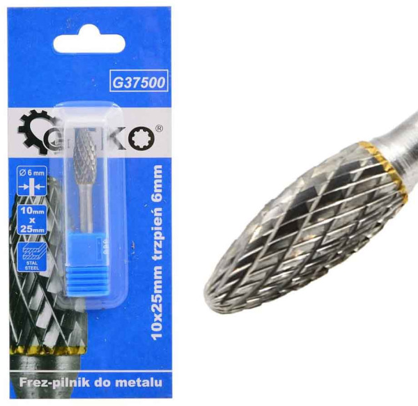 Technická fréza oválna predĺžená 10 x 25 mm, dĺžka 66 mm, stopka 6 mm, GEKO 2