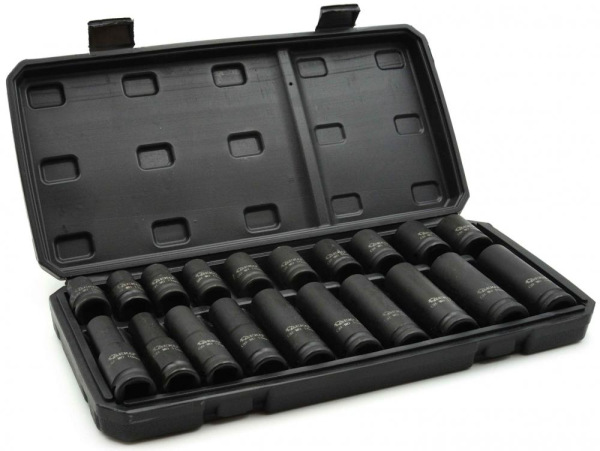Sada 1/2" úderových hlavíc krátkych a dlhých 10-19 mm, 20-dielna sada v kazete, GEKO 1