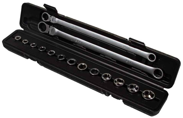 Sada dlhých račňových kľúčov s kĺbom, 15-dielna, 8 - 24 mm v kufríku, MAR-POL