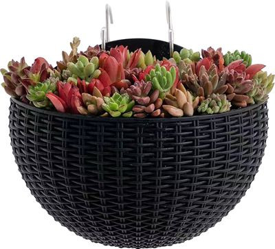 Kvetináč Strend Pro, s dvoma háčikmi, farba čierna, 26x14x20 cm