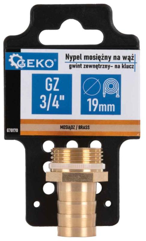 Mosadzná vsuvka na 19 mm hadicu, vonkajší závit 3/4", GEKO 2