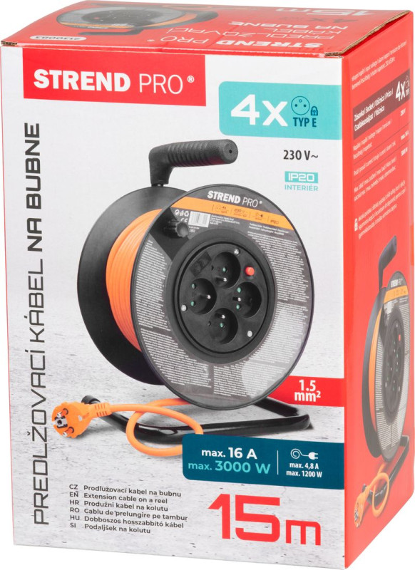 Kábel Strend Pro DG-FB04 predlžovací, L-15 m, na bubne, prierez 1,5 mm2 4