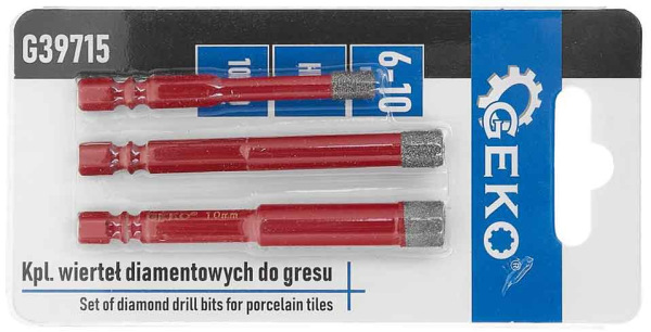 Sada diamantových vrtákov do gresu 6, 8, 10 mm, upnutie 6-HRAN, GEKO 1