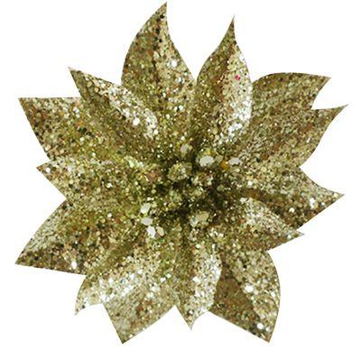 Kvet MagicHome Vianoce GlitterPoinsettia, so štipcom, zlatý, veľkosť kvetu: 9 cm, dĺžka kvetu: 8 cm,