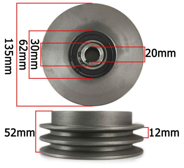 Odstredivá spojka pre motor, priemer 135 mm, hriadeľ 20 mm, 2 remenice, MAR-POL 3