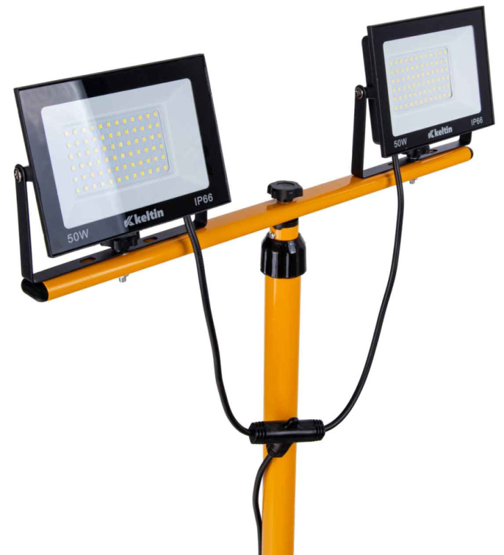 LED reflektor 2x50W s teleskopickým stojanom, studená biela 4500K, KELTIN 7