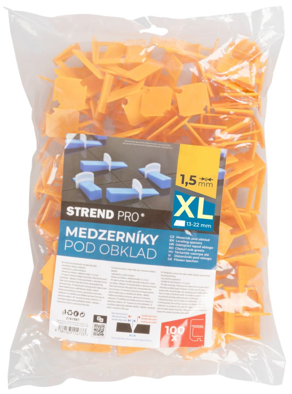 Medzerník XL Strend Pro, nivelačný, pod obklad, 1.5 mm, 13-22 mm bal. 100 ks, plast, tmavožltý 1