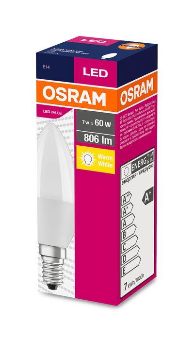 Žiarovka OSRAM® LED FR 060 (ean2915) non-dim, 7,5W/827 E14 2700K Value CLASSIC B 1