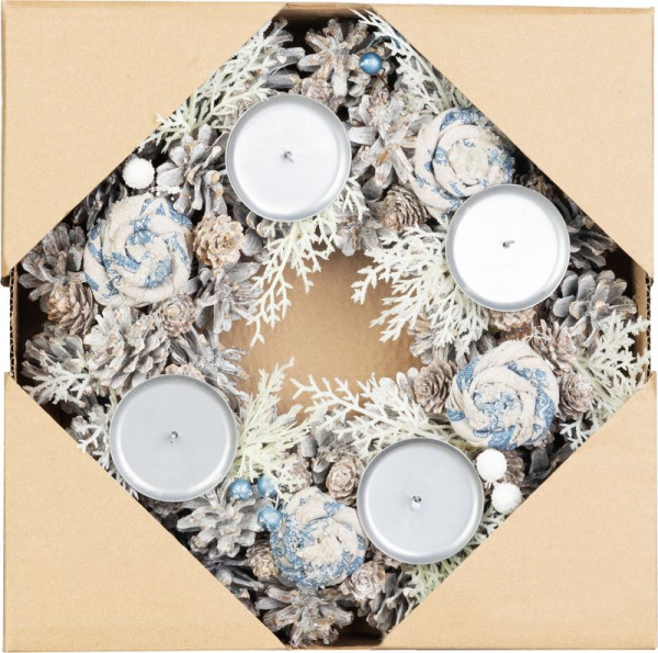 Veniec MagicHome Vianoce, adventný, modro-biely, 30 cm 1