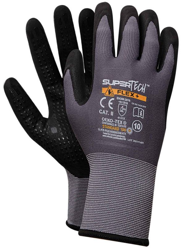 Ochranné rukavice SUPER TECH FLEX+, mikropenový nitril, PVC terčíky, veľkosť 9, VASKO 4