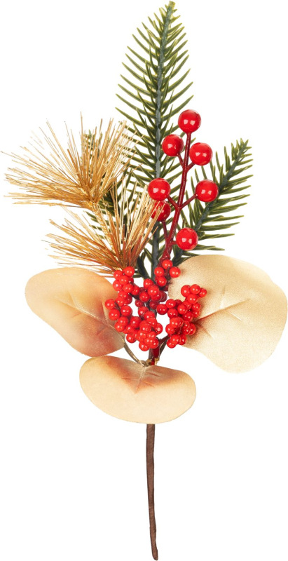 Vetvička MagicHome Vianoce, zlato-červená, 27cm