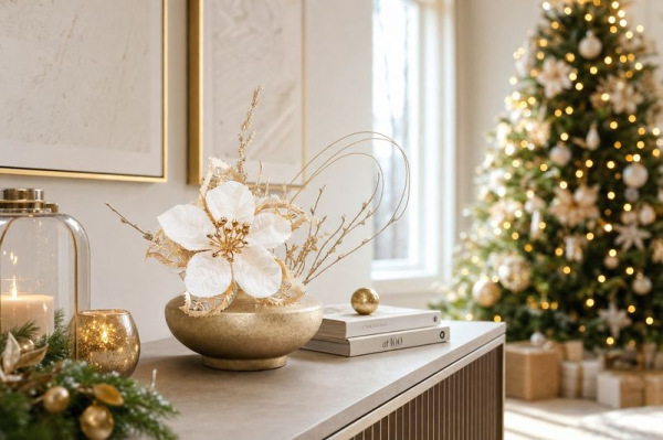Kvet MagicHome Vianoce, poinsettia, krémová, 21 cm, veľkosť kvetu: 13 cm 1