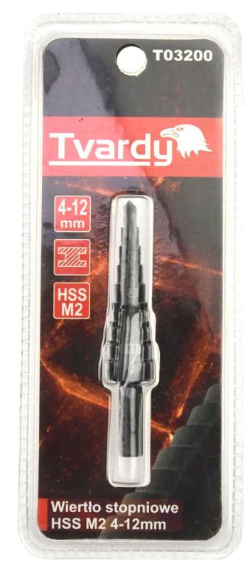 Vrták stupňovitý 4-12 mm do plechu, HSS M2 TiAIN krok 1mm, rovná drážka, TVARDY