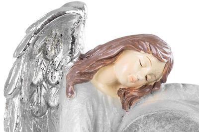 Dekorácia MagicHome, Anjel so srdcom, polyresin, solar, na hrob, 17,5x9,5x20 cm