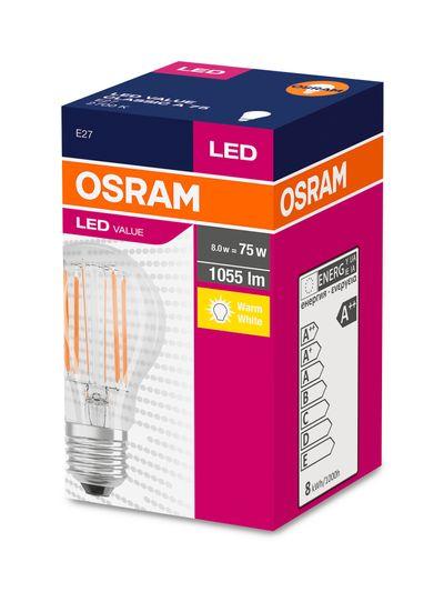 Žiarovka OSRAM® LED FIL 075 (ean8669) non-dim, 7,5W/827 E27 2700K Value CLASSIC A 1