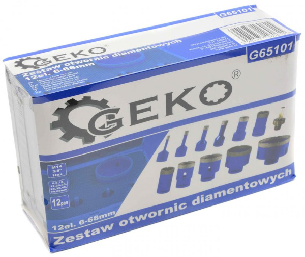 Sada diamantových koruniek, závit M14, rozmery 6,8,10,12,20,25,28,35,45,50,68 mm, GEKO 4