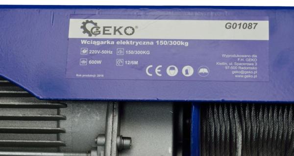 Naviják lanový elektrický 150/300 kg, lano 12m, 600W, GEKO 6