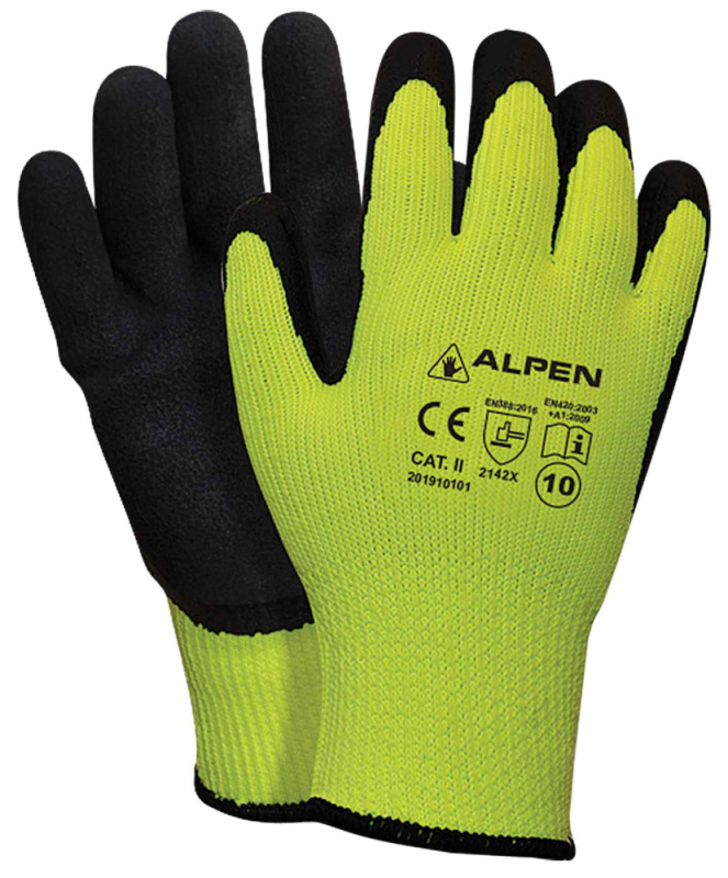 Ochranné rukavice ALPEN zimné, zateplené, žltozelené, veľkosť 9, VASKO