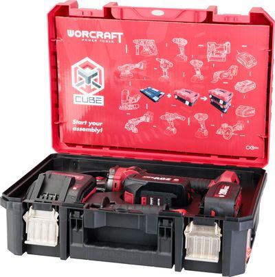 Set Worcraft XCUBE003 ShareSYS Toolbox, uhlová brúska CAG-S20LiBS 125 mm, 2x 4.0 Ah akumulátor, 1x n