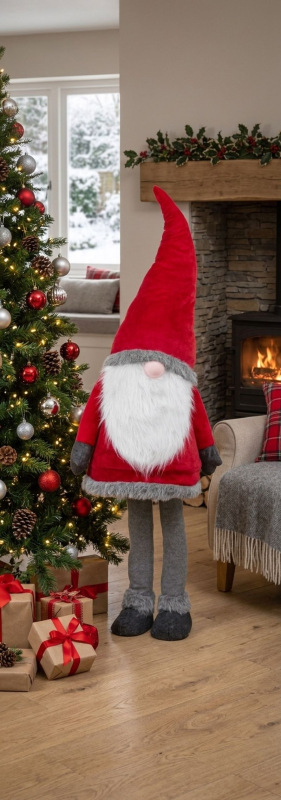 Postavička MagicHome Vianoce, Škriatok v šatách, látkový, červeno-sivý, 50x40x163 cm 1