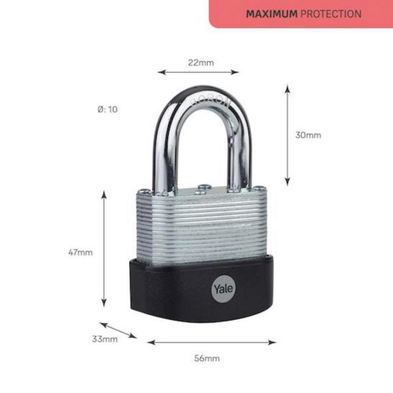 Zámok Yale Y127B/55/129/1, Maximum Security, visiaci, laminovaná oceľ, 56 mm, 3 kľúče 1