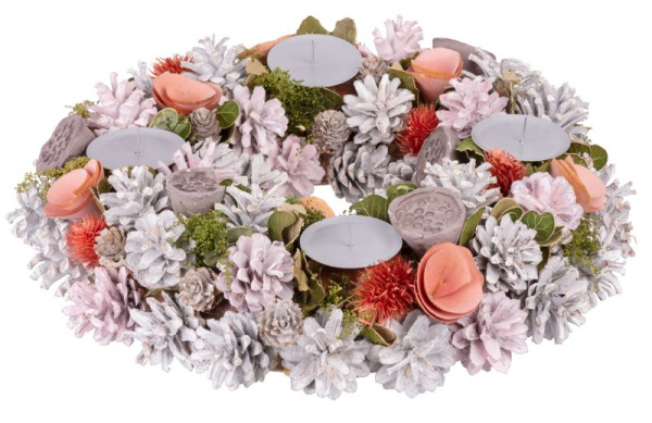 Veniec MagicHome Vianoce, prírodný, adventný, ružový, sivé hroty, 38 cm