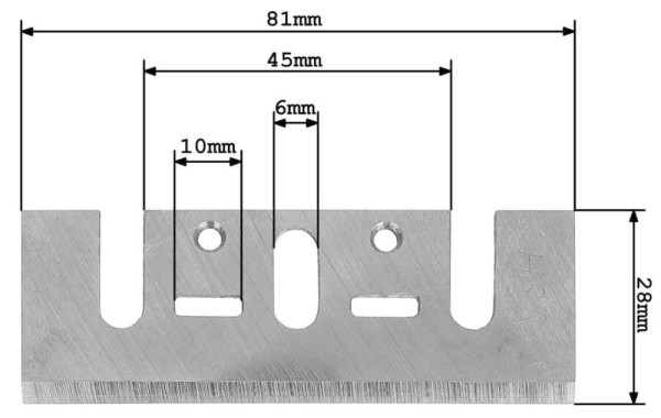Hobľovací nôž 82x25x3 mm s drážkami a otvormi, sada 2 ks, GEKO 2