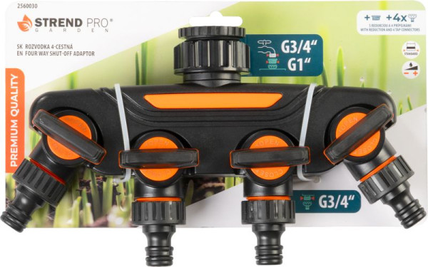 Rozbočovač Strend Pro Garden, spojka, záhradný, 4-way, s ventilmi 4