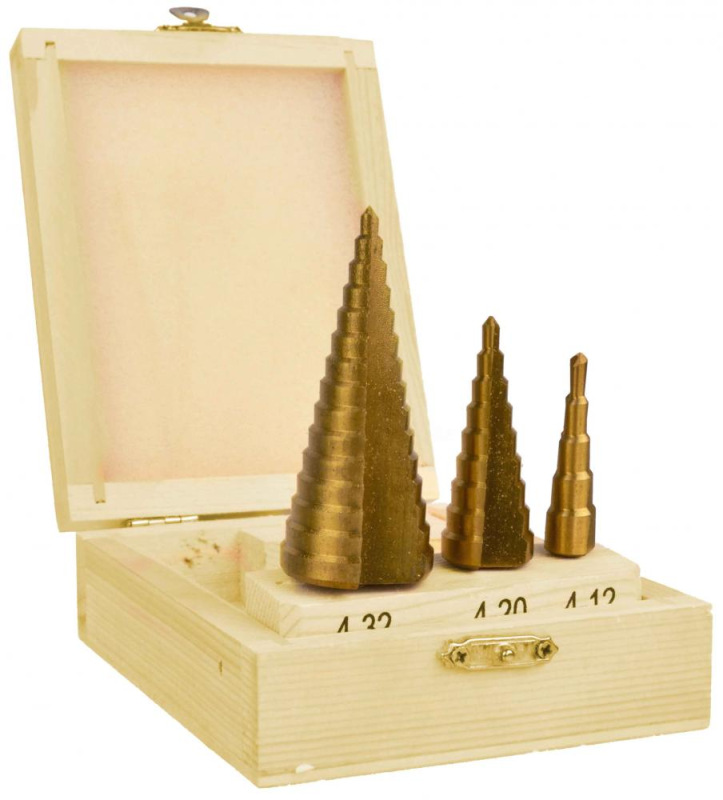 Sada stupňovitých vrtákov 3-dielna, 4-12, 4-20, 4-32 TiN, GEKO 4