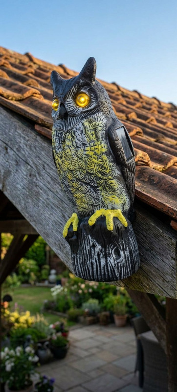 Plašič vtákov, Sova, solárna, svietiace oči, 41cm, zvuk 1